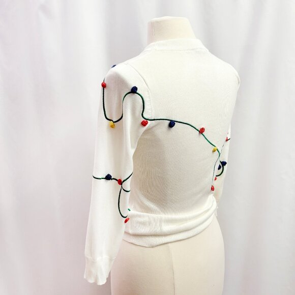 Modcloth 3D Christmas lights cream crewneck sweater size Small - Picture 3 of 7